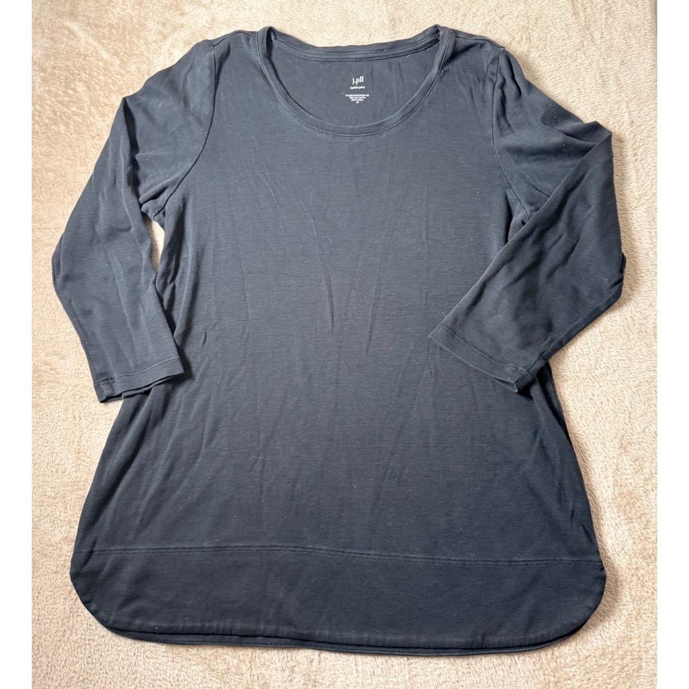 J. Jill Perfect Pima Black 3/4 Sleeve Scoop Neck Tee Shirt Medium 100% Cotton
